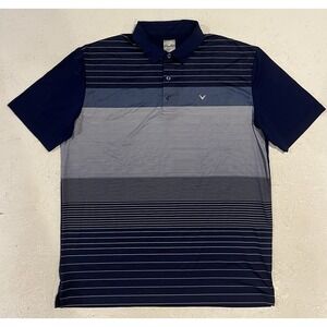 Callaway Golf Polo‎ Mens L Navy Blue Striped Opti-Dri Performance Shirt Stretch